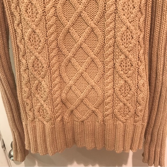 WOMEN’s GAP V NECK CABLE KNIT PULLOVER SWEATER CAMEL BROWN COLLAR  M - Picture 4 of 10